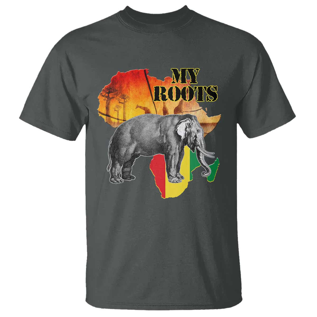 Africa Roots T Shirt My Roots Africa Map Black History Elephant TS11 Dark Heather Print Your Wear