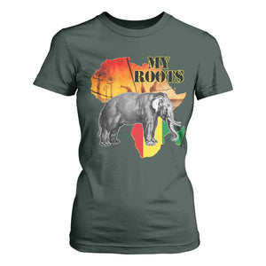 Africa Roots T Shirt For Women My Roots Africa Map Black History Elephant TS11 Dark Forest Green Print Your Wear