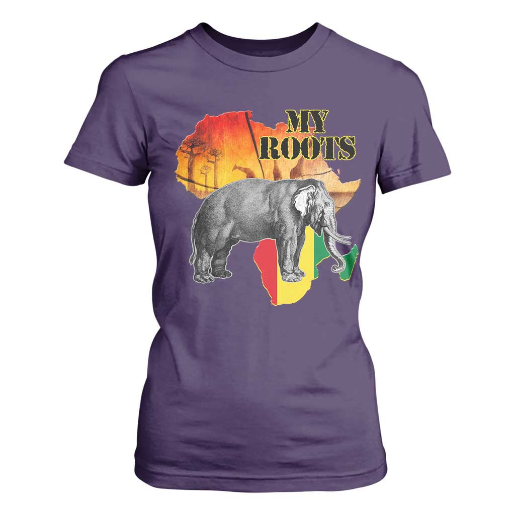 Africa Roots T Shirt For Women My Roots Africa Map Black History Elephant TS11 Purple Print Your Wear
