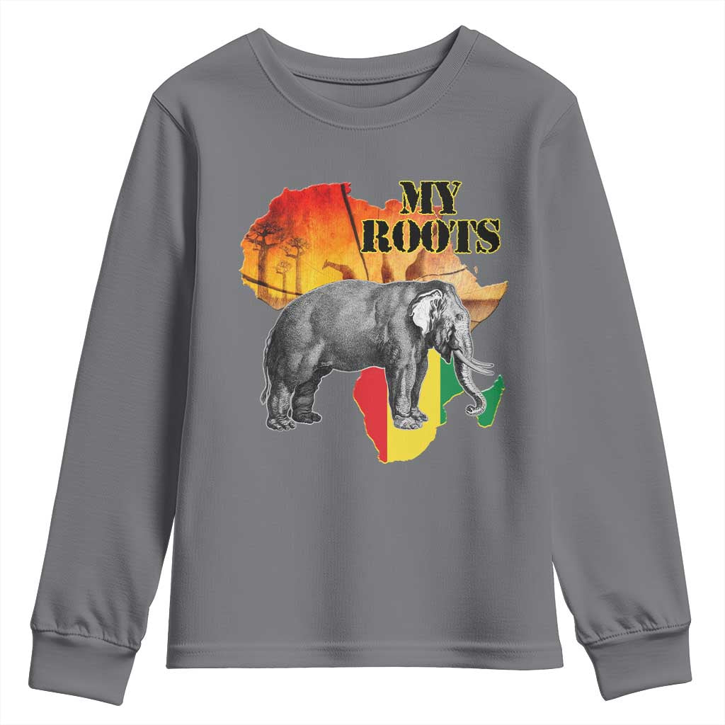 Africa Roots Youth Sweatshirt My Roots Africa Map Black History Elephant TS11 Charcoal Print Your Wear