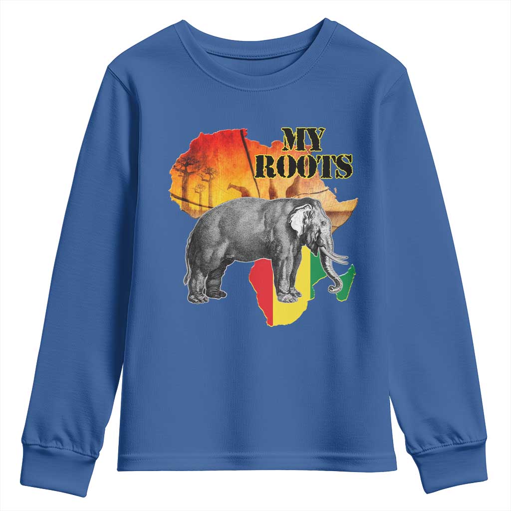 Africa Roots Youth Sweatshirt My Roots Africa Map Black History Elephant TS11 Royal Blue Print Your Wear