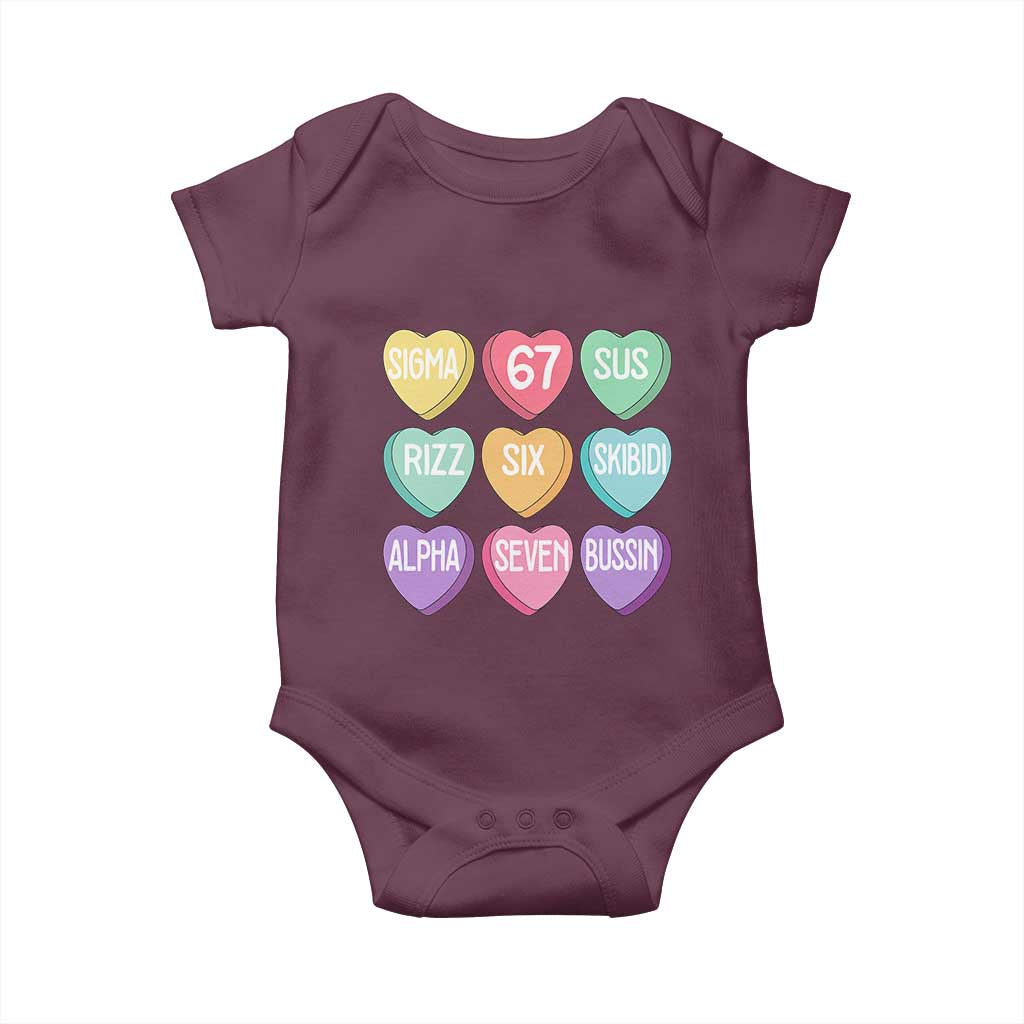 Funny Valentines Day 67 Meme Six Seven Sigma Rizz Heart Kids Baby Onesie TS11 Maroon Print Your Wear