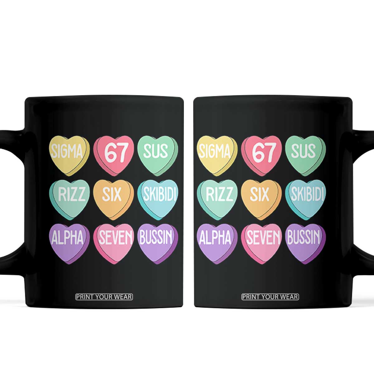 Funny Valentines Day 67 Meme Six Seven Sigma Rizz Heart Kids Coffee Mug TS11 Black Print Your Wear