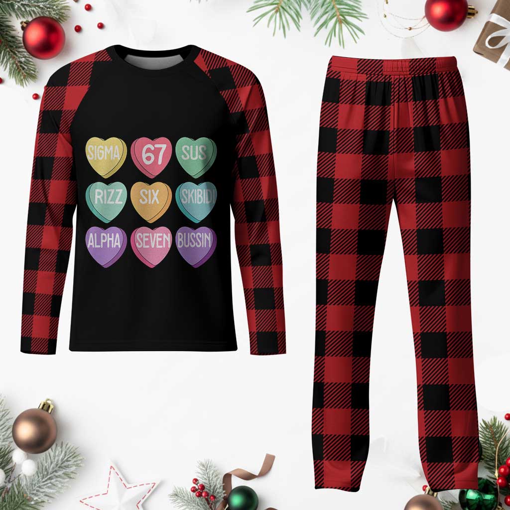Funny Valentines Day 67 Meme Six Seven Sigma Rizz Heart Kids Plaid Pajama Set TS11 Buffalo Plaid Print Your Wear