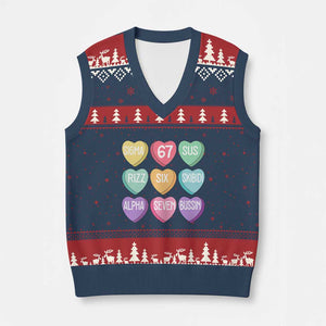 Funny Valentines Day 67 Meme Six Seven Sigma Rizz Heart Kids V-Neck Knit Sweater Vest TS11 Navy Red Print Your Wear