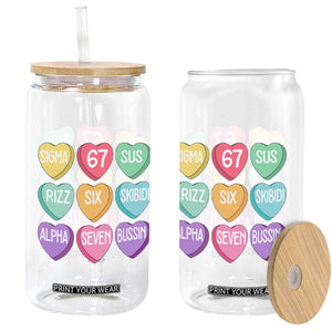Funny Valentines Day 67 Meme Six Seven Sigma Rizz Heart Kids Glass Can TS11 Print Your Wear