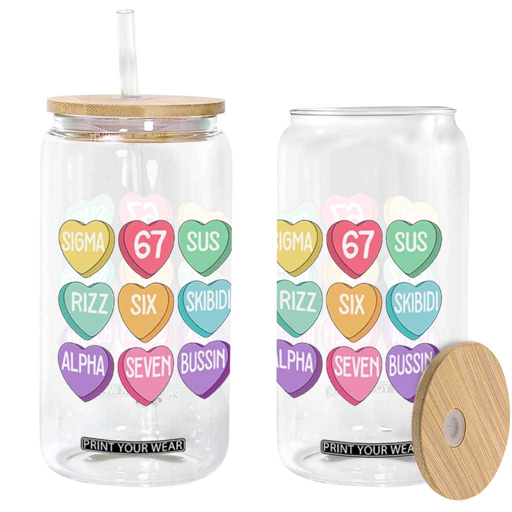 Funny Valentines Day 67 Meme Six Seven Sigma Rizz Heart Kids Glass Can TS11 Print Your Wear