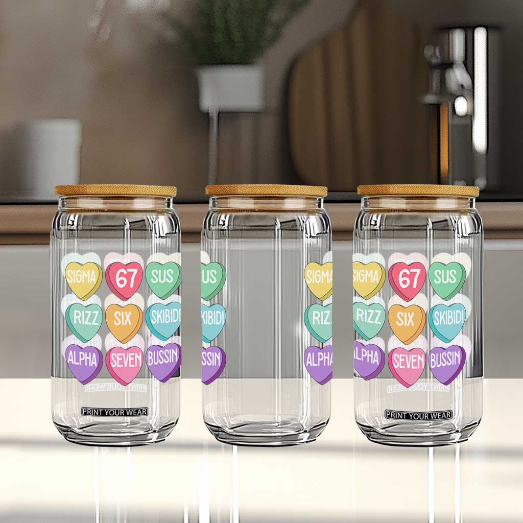 Funny Valentines Day 67 Meme Six Seven Sigma Rizz Heart Kids Glass Can TS11 Print Your Wear