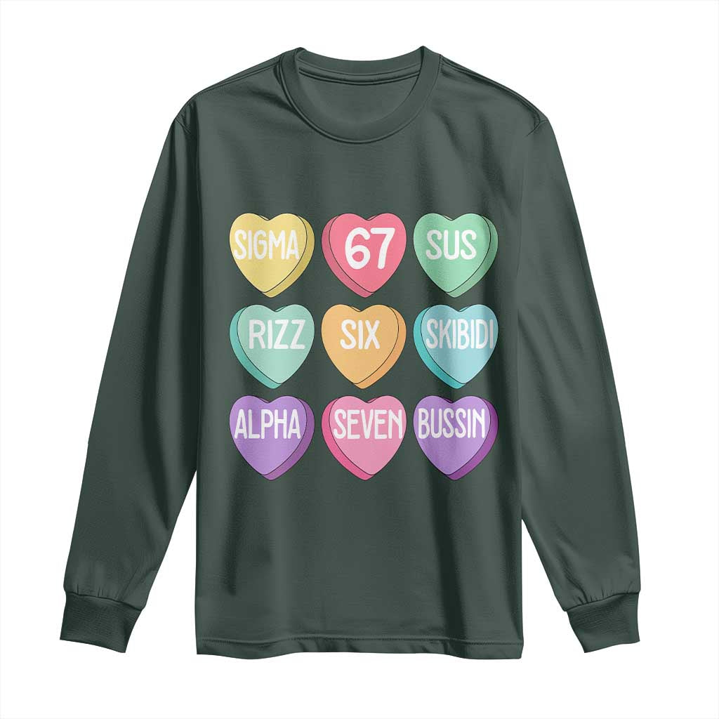 Funny Valentines Day 67 Meme Six Seven Sigma Rizz Heart Kids Long Sleeve Shirt TS11 Dark Forest Green Print Your Wear