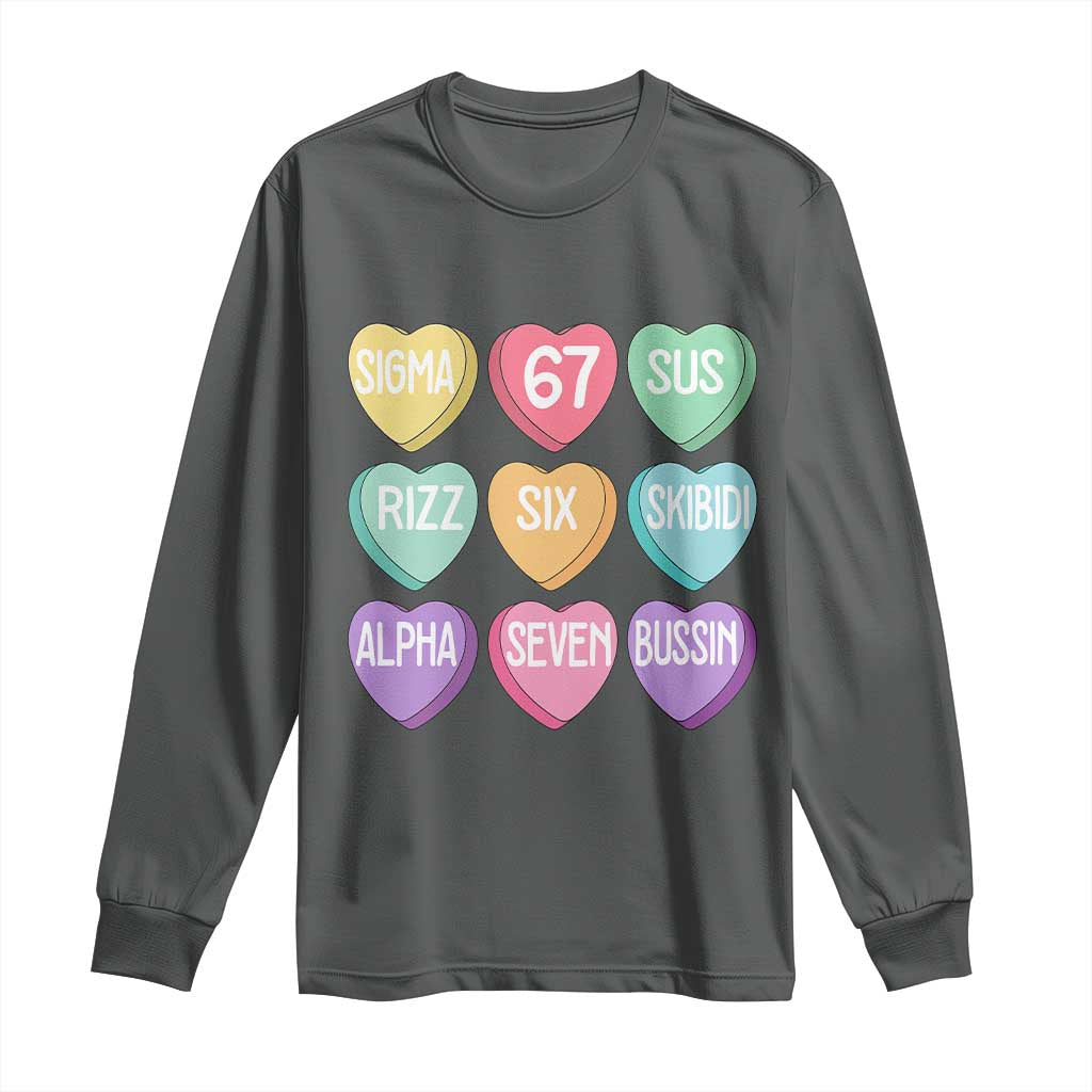 Funny Valentines Day 67 Meme Six Seven Sigma Rizz Heart Kids Long Sleeve Shirt TS11 Dark Heather Print Your Wear