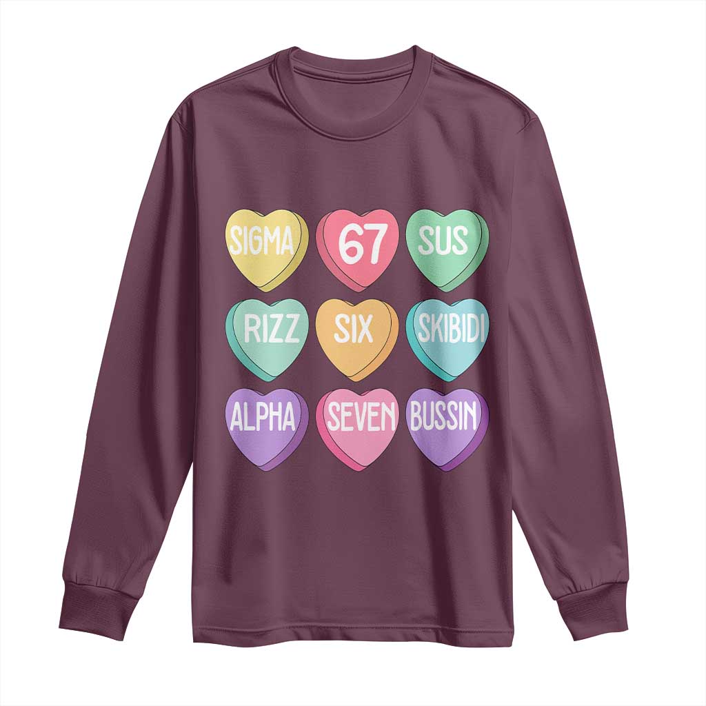 Funny Valentines Day 67 Meme Six Seven Sigma Rizz Heart Kids Long Sleeve Shirt TS11 Maroon Print Your Wear