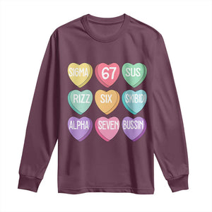 Funny Valentines Day 67 Meme Six Seven Sigma Rizz Heart Kids Long Sleeve Shirt TS11 Maroon Print Your Wear