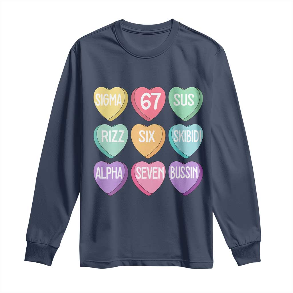 Funny Valentines Day 67 Meme Six Seven Sigma Rizz Heart Kids Long Sleeve Shirt TS11 Navy Print Your Wear