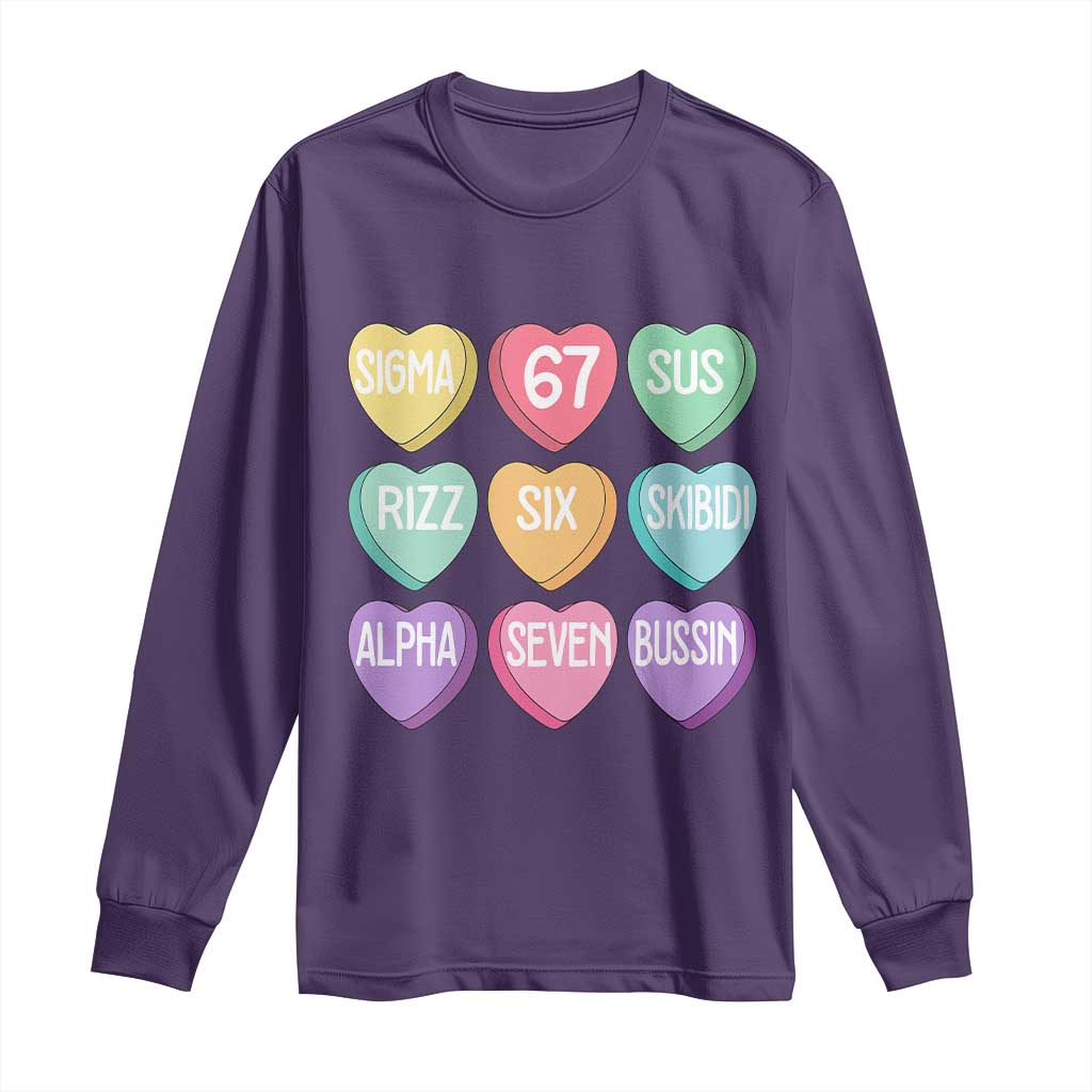 Funny Valentines Day 67 Meme Six Seven Sigma Rizz Heart Kids Long Sleeve Shirt TS11 Purple Print Your Wear