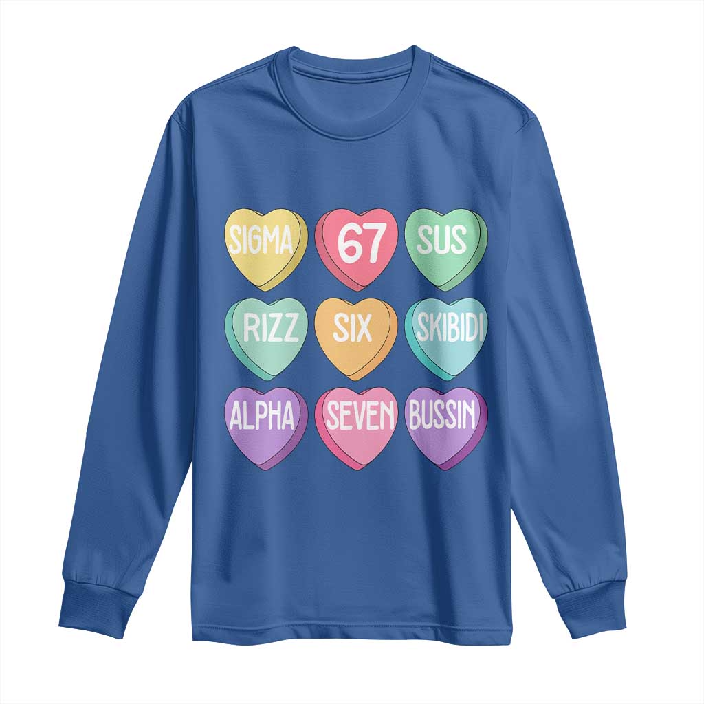 Funny Valentines Day 67 Meme Six Seven Sigma Rizz Heart Kids Long Sleeve Shirt TS11 Royal Blue Print Your Wear