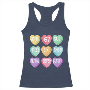 Funny Valentines Day 67 Meme Six Seven Sigma Rizz Heart Kids Racerback Tank Top TS11 Navy Print Your Wear