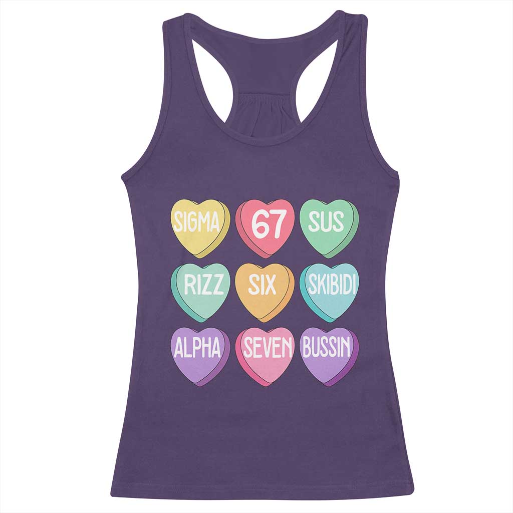 Funny Valentines Day 67 Meme Six Seven Sigma Rizz Heart Kids Racerback Tank Top TS11 Purple Print Your Wear