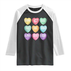 Funny Valentines Day 67 Meme Six Seven Sigma Rizz Heart Kids Raglan Shirt TS11 Black White Print Your Wear