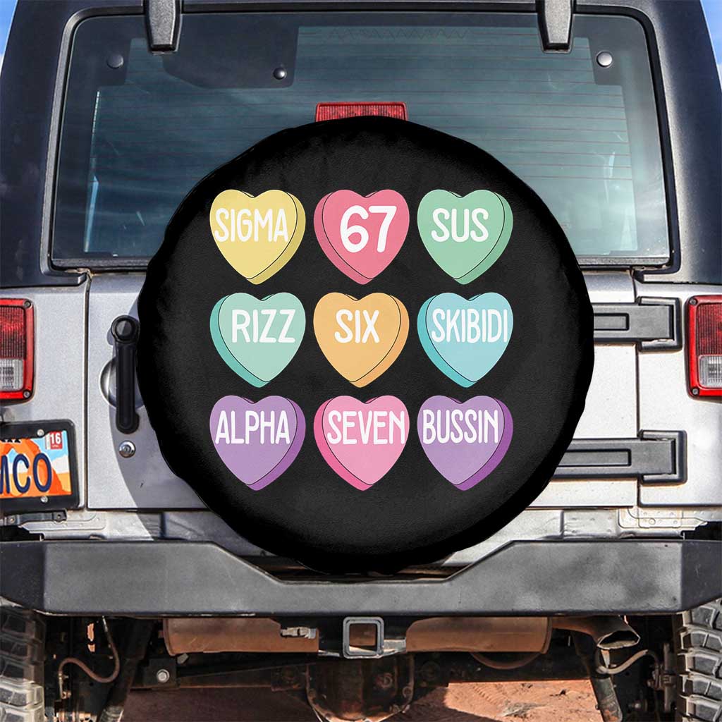 Funny Valentines Day 67 Meme Six Seven Sigma Rizz Heart Kids Spare Tire Cover TS11 No hole Black Print Your Wear