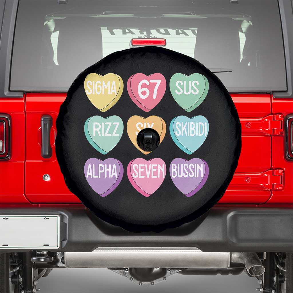 Funny Valentines Day 67 Meme Six Seven Sigma Rizz Heart Kids Spare Tire Cover TS11 Black Print Your Wear