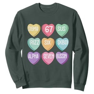 Funny Valentines Day 67 Meme Six Seven Sigma Rizz Heart Kids Sweatshirt TS11 Dark Forest Green Print Your Wear