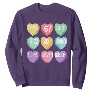 Funny Valentines Day 67 Meme Six Seven Sigma Rizz Heart Kids Sweatshirt TS11 Purple Print Your Wear