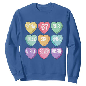 Funny Valentines Day 67 Meme Six Seven Sigma Rizz Heart Kids Sweatshirt TS11 Royal Blue Print Your Wear
