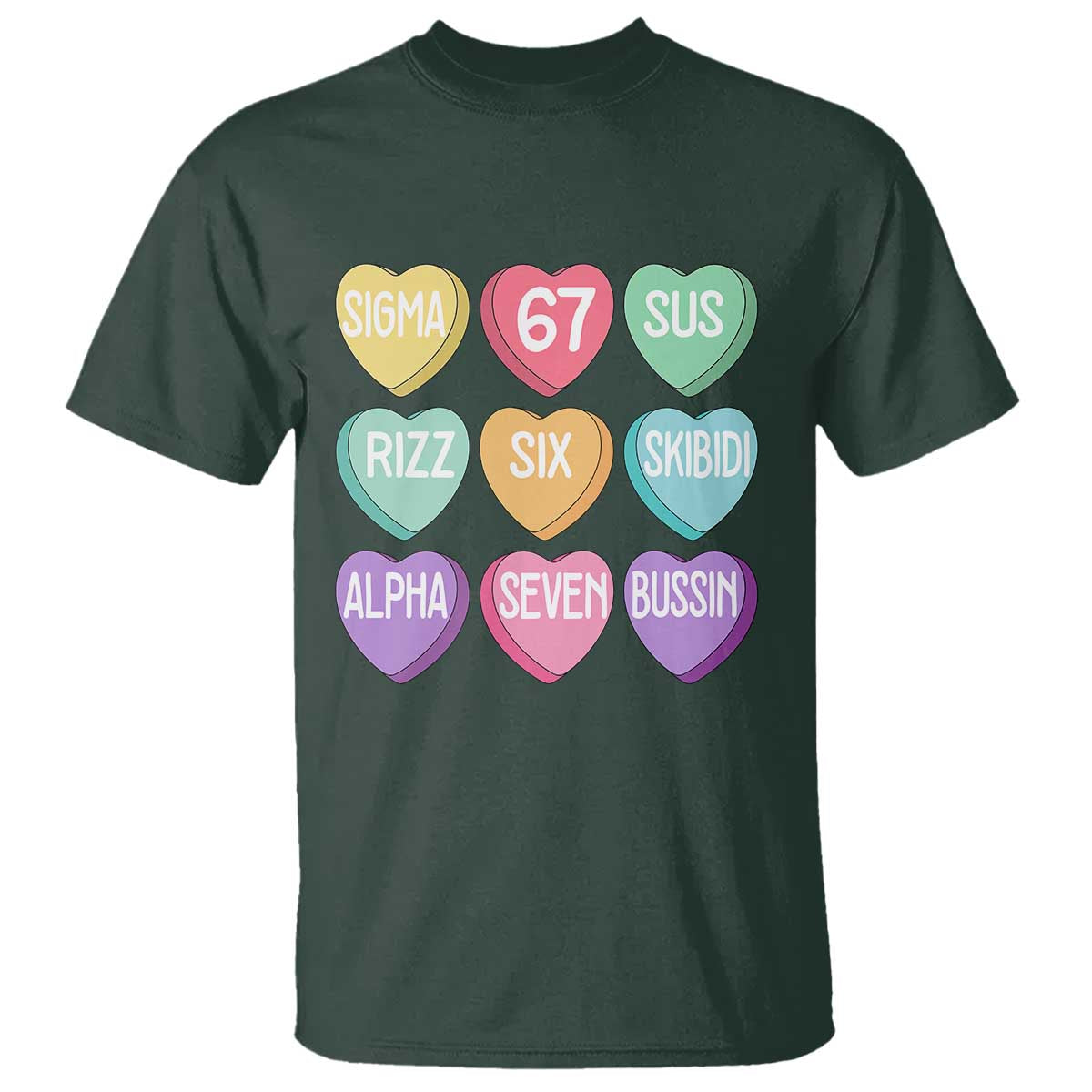Funny Valentines Day 67 Meme Six Seven Sigma Rizz Heart Kids T Shirt TS11 Dark Forest Green Print Your Wear