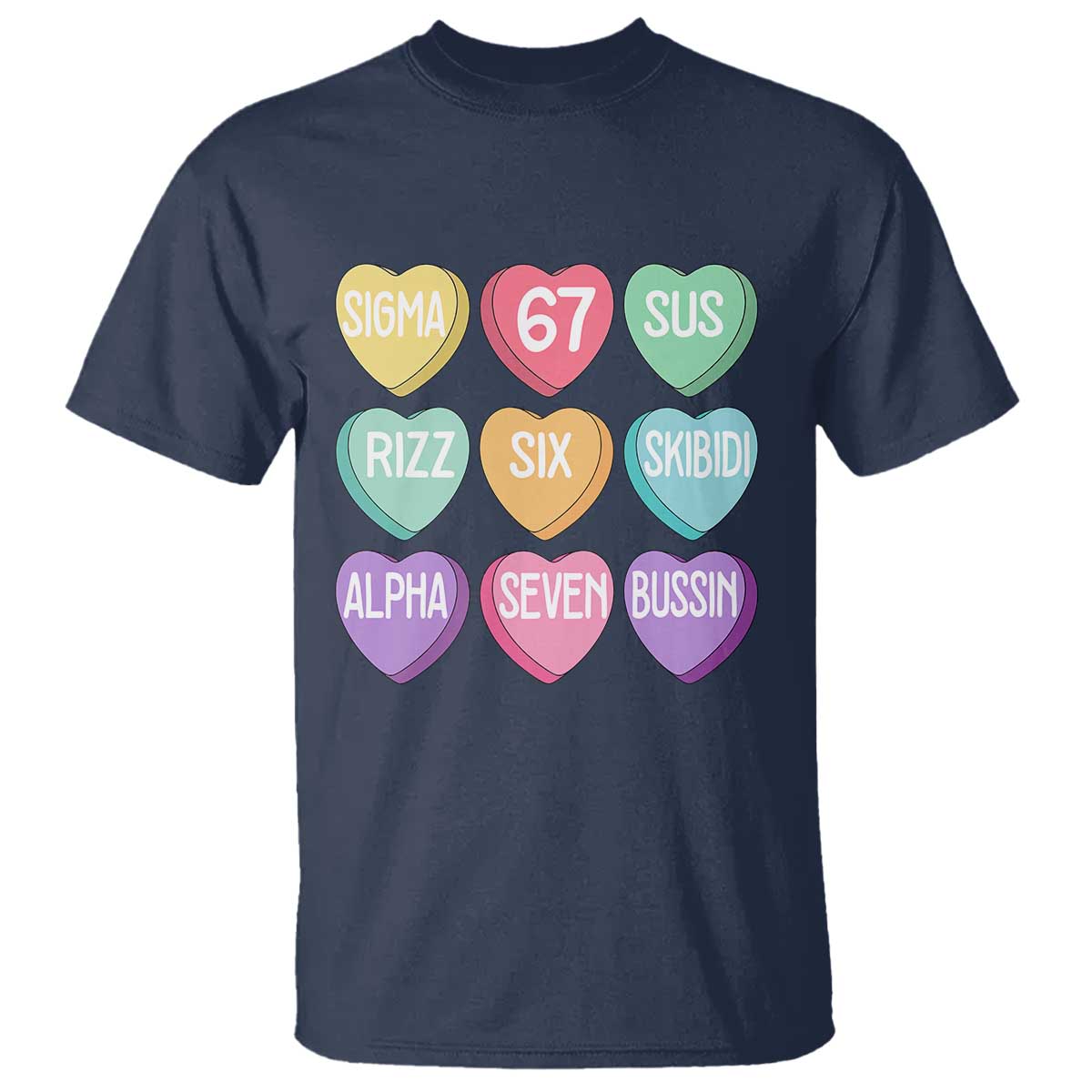 Funny Valentines Day 67 Meme Six Seven Sigma Rizz Heart Kids T Shirt TS11 Navy Print Your Wear