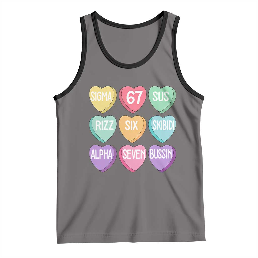 Funny Valentines Day 67 Meme Six Seven Sigma Rizz Heart Kids Tank Top TS11 Deep Heather Black Print Your Wear