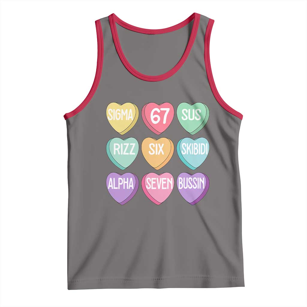 Funny Valentines Day 67 Meme Six Seven Sigma Rizz Heart Kids Tank Top TS11 Deep Heather Red Print Your Wear