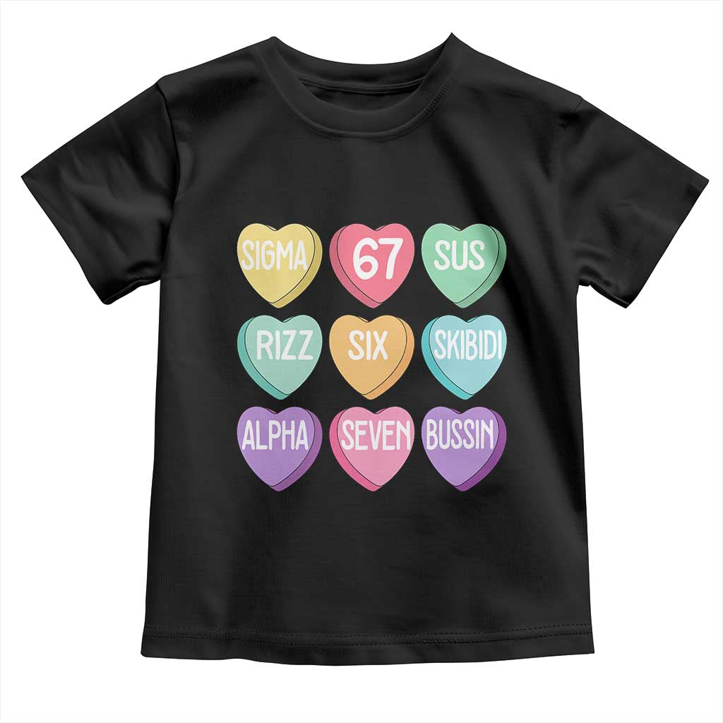 Funny Valentines Day 67 Meme Six Seven Sigma Rizz Heart Kids Toddler T Shirt TS11 Black Print Your Wear