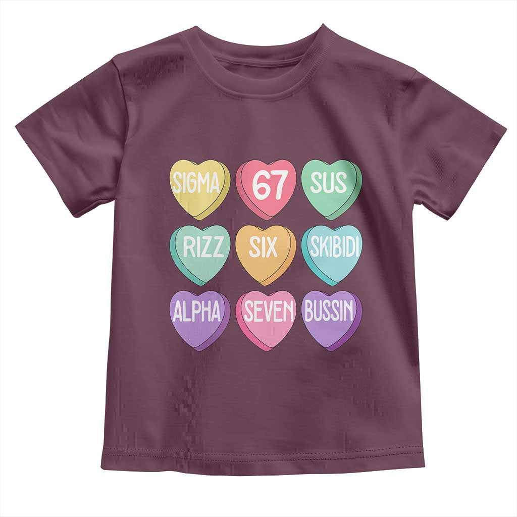 Funny Valentines Day 67 Meme Six Seven Sigma Rizz Heart Kids Toddler T Shirt TS11 Maroon Print Your Wear