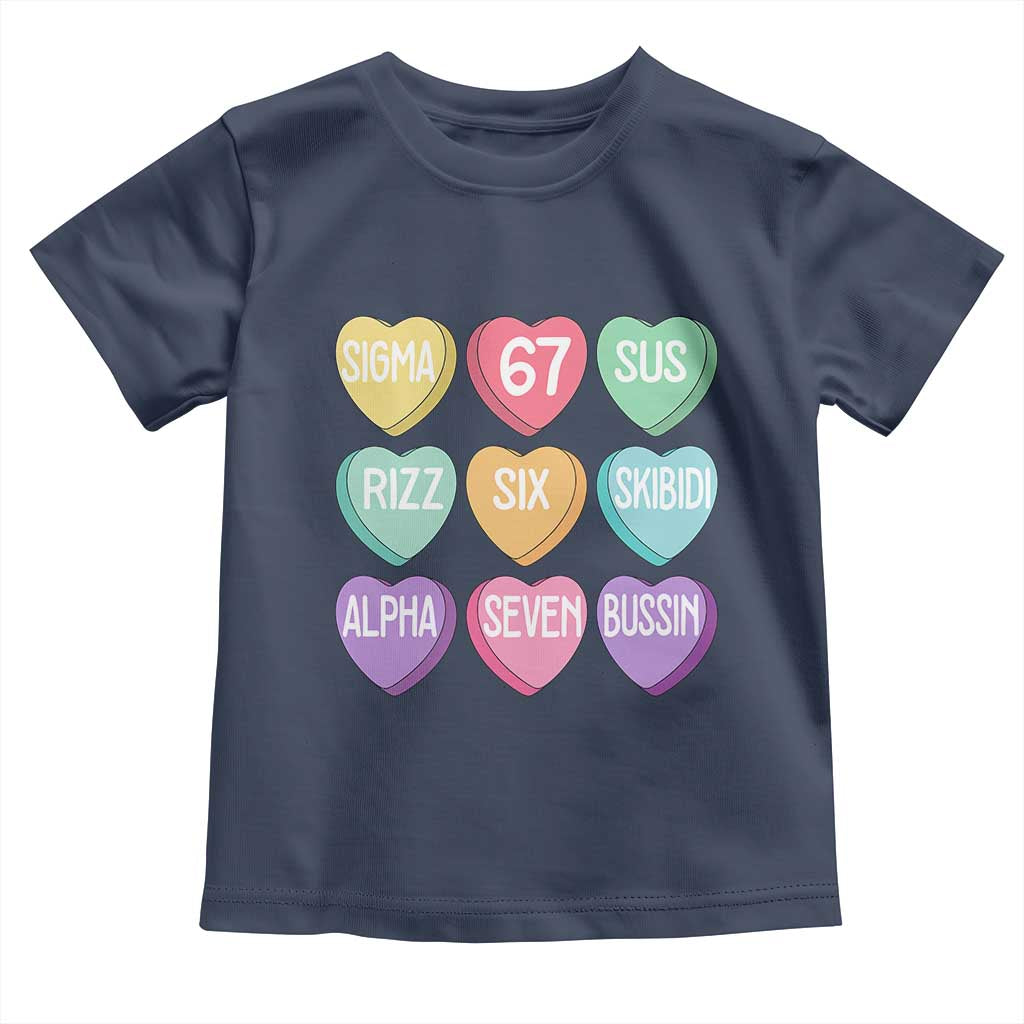 Funny Valentines Day 67 Meme Six Seven Sigma Rizz Heart Kids Toddler T Shirt TS11 Navy Print Your Wear