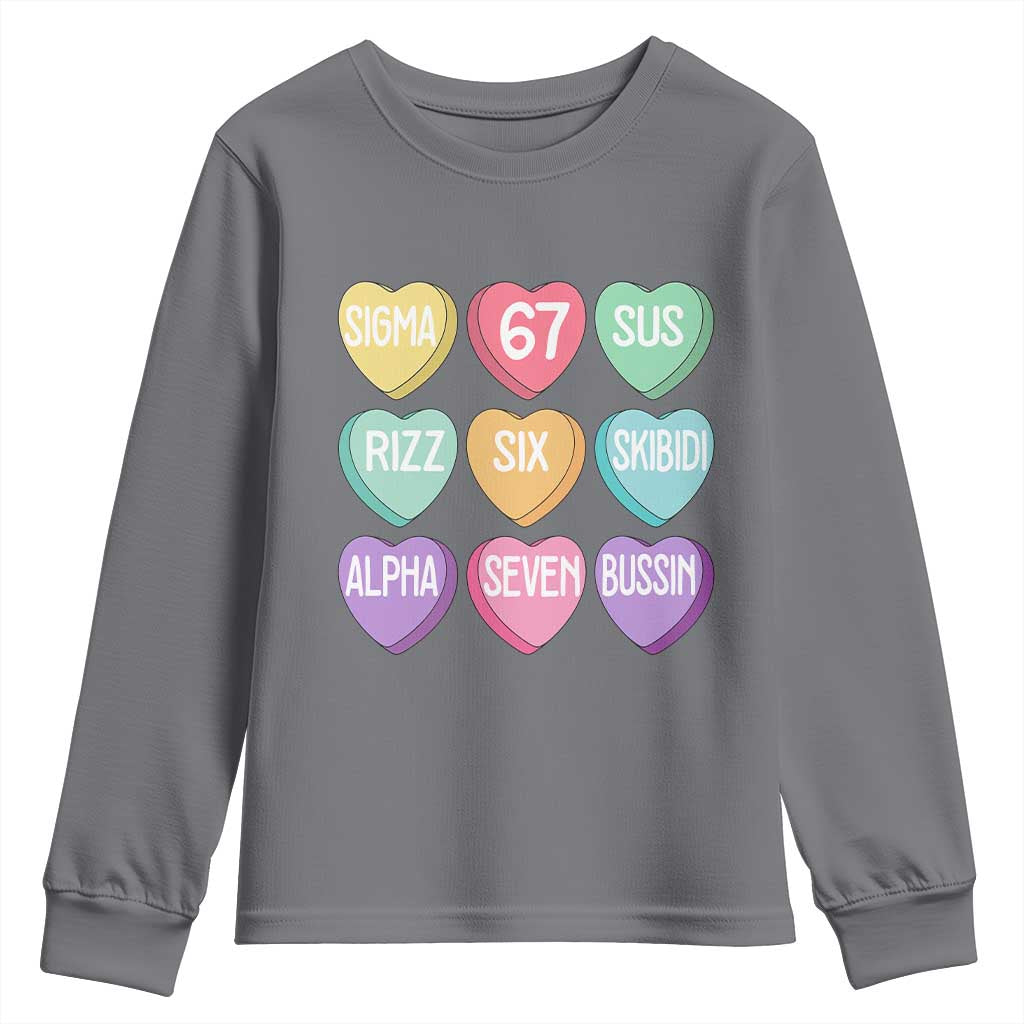 Funny Valentines Day 67 Meme Six Seven Sigma Rizz Heart Kids Youth Sweatshirt TS11 Charcoal Print Your Wear