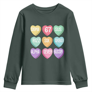 Funny Valentines Day 67 Meme Six Seven Sigma Rizz Heart Kids Youth Sweatshirt TS11 Dark Forest Green Print Your Wear