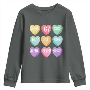 Funny Valentines Day 67 Meme Six Seven Sigma Rizz Heart Kids Youth Sweatshirt TS11 Dark Heather Print Your Wear