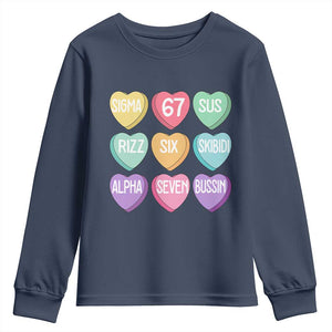 Funny Valentines Day 67 Meme Six Seven Sigma Rizz Heart Kids Youth Sweatshirt TS11 Navy Print Your Wear
