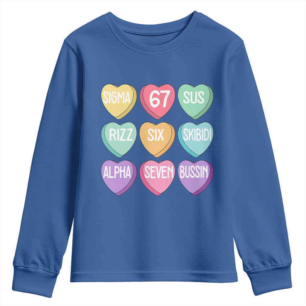 Funny Valentines Day 67 Meme Six Seven Sigma Rizz Heart Kids Youth Sweatshirt TS11 Royal Blue Print Your Wear