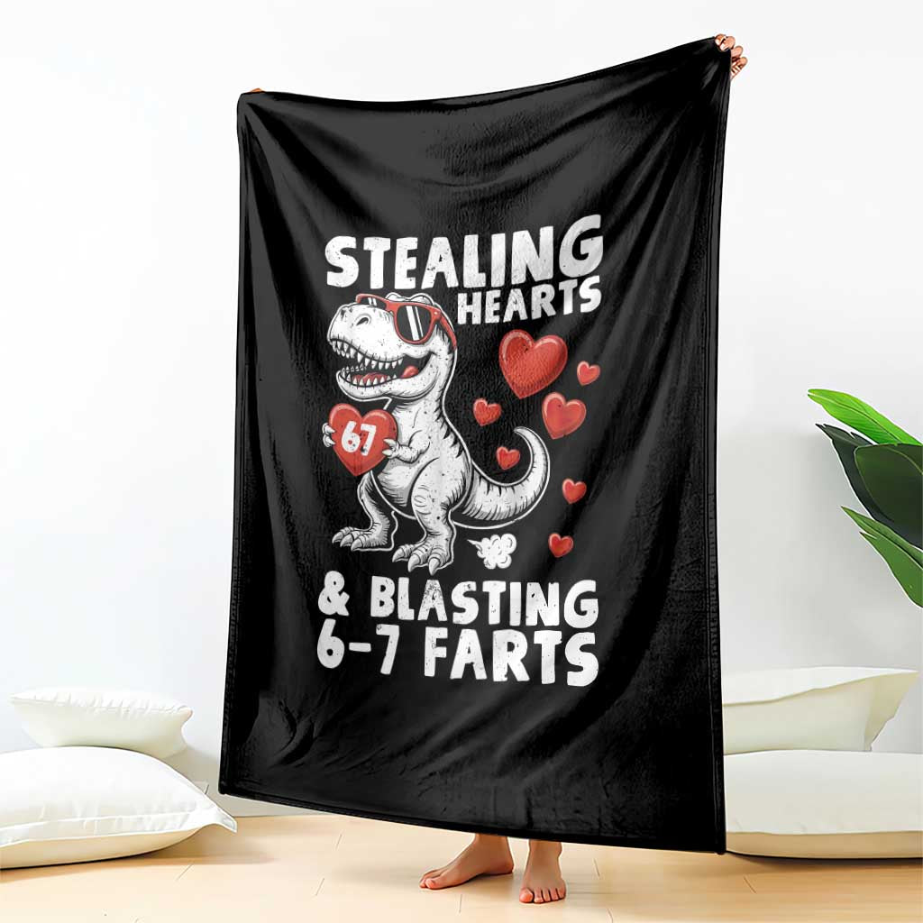 Funny 67 Meme Valentines Day Dinosaur Throw Blanket Stealing Hearts And Blasting 67 Farts TS11 Print Your Wear