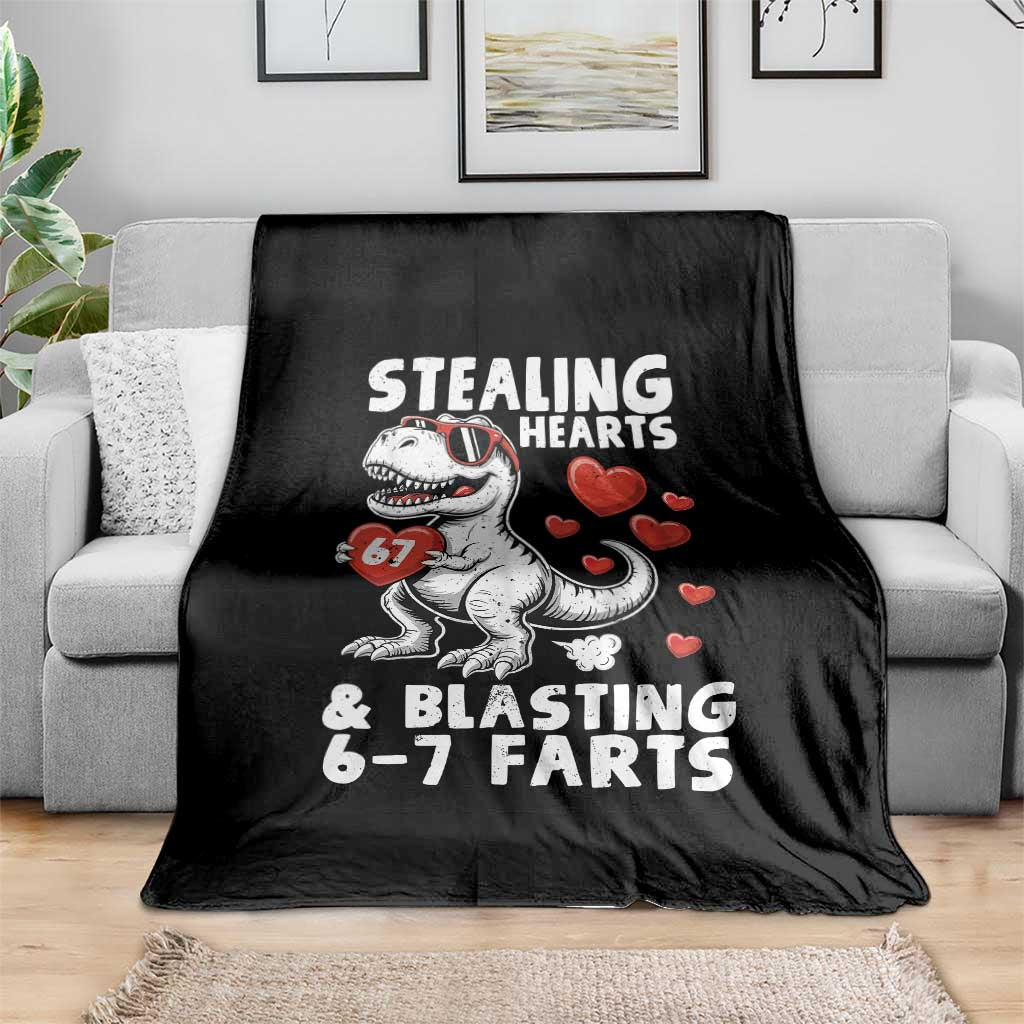 Funny 67 Meme Valentines Day Dinosaur Throw Blanket Stealing Hearts And Blasting 67 Farts TS11 Print Your Wear
