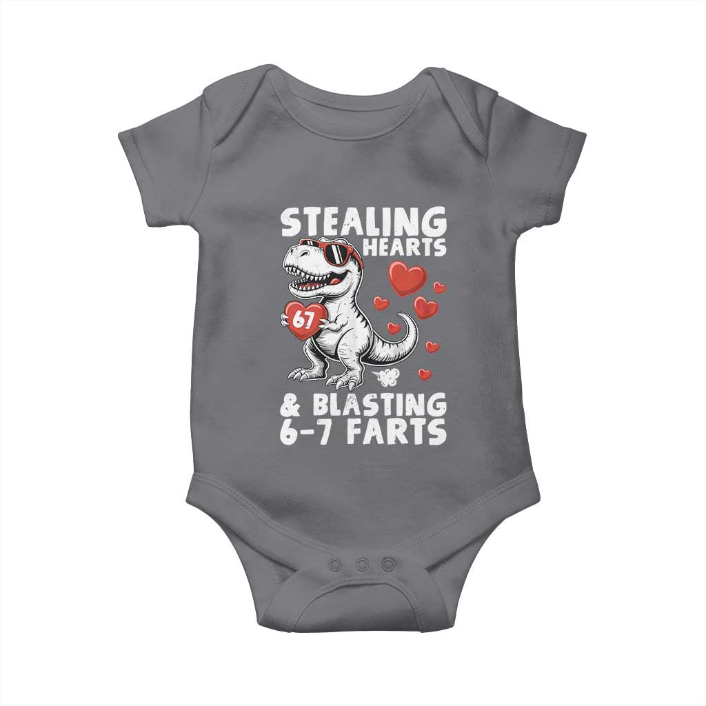 Funny 67 Meme Valentines Day Dinosaur Baby Onesie Stealing Hearts And Blasting 67 Farts TS11 Charcoal Print Your Wear