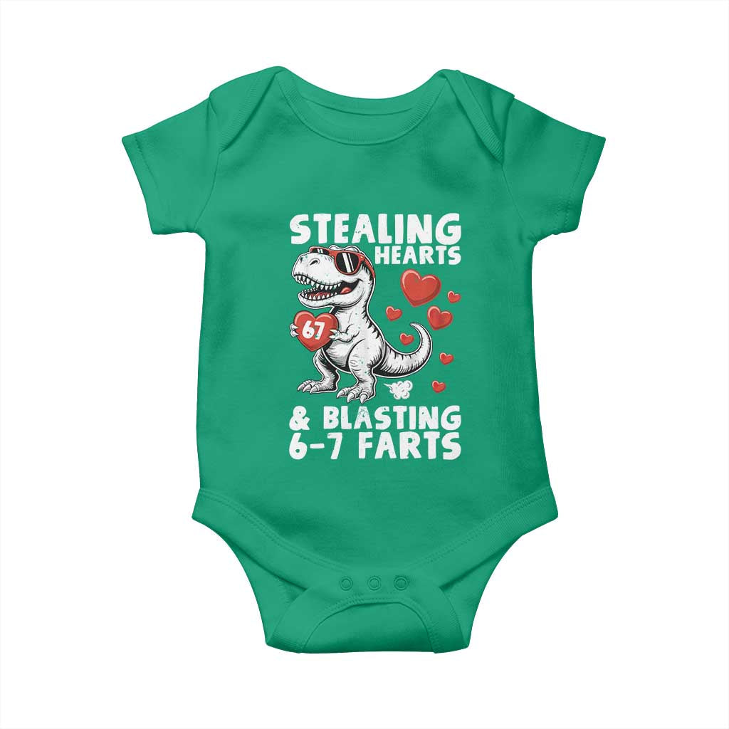 Funny 67 Meme Valentines Day Dinosaur Baby Onesie Stealing Hearts And Blasting 67 Farts TS11 Irish Green Print Your Wear