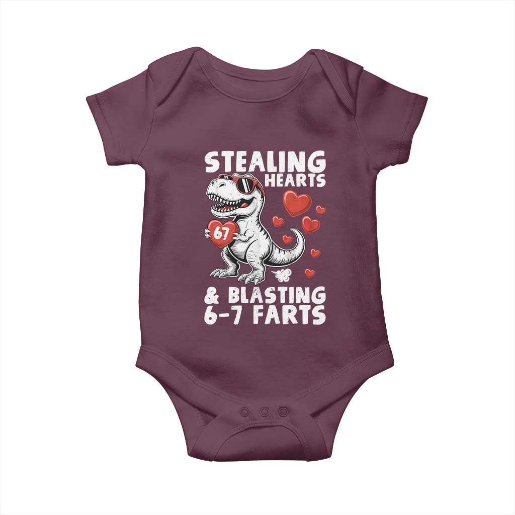 Funny 67 Meme Valentines Day Dinosaur Baby Onesie Stealing Hearts And Blasting 67 Farts TS11 Maroon Print Your Wear
