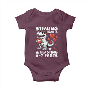 Funny 67 Meme Valentines Day Dinosaur Baby Onesie Stealing Hearts And Blasting 67 Farts TS11 Maroon Print Your Wear