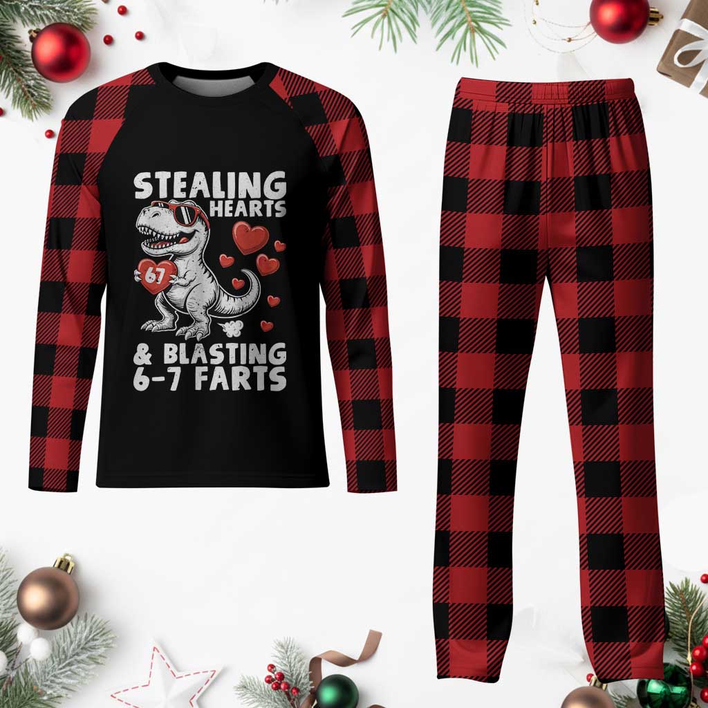 Funny 67 Meme Valentines Day Dinosaur Plaid Pajama Set Stealing Hearts And Blasting 67 Farts TS11 Buffalo Plaid Print Your Wear