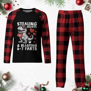 Funny 67 Meme Valentines Day Dinosaur Plaid Pajama Set Stealing Hearts And Blasting 67 Farts TS11 Buffalo Plaid Print Your Wear