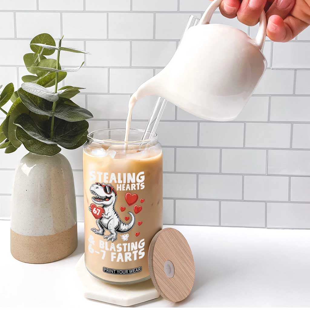 Funny 67 Meme Valentines Day Dinosaur Glass Can Stealing Hearts And Blasting 67 Farts TS11 Print Your Wear