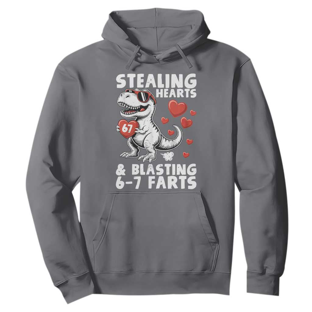 Funny 67 Meme Valentines Day Dinosaur Hoodie Stealing Hearts And Blasting 67 Farts TS11 Charcoal Print Your Wear