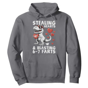 Funny 67 Meme Valentines Day Dinosaur Hoodie Stealing Hearts And Blasting 67 Farts TS11 Charcoal Print Your Wear